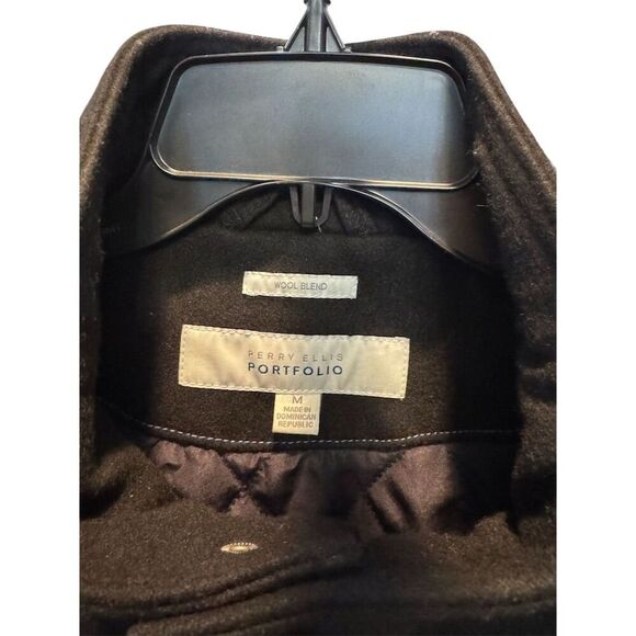 Perry Ellis Men's Black Wool Blend Overcoat Size M Stand-Up Collar - Picture 4 of 15